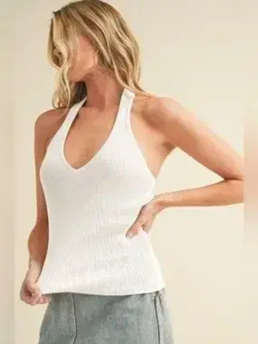 Aemi + Co Ribbed Halter Neck Cami - Picture 1 of 3
